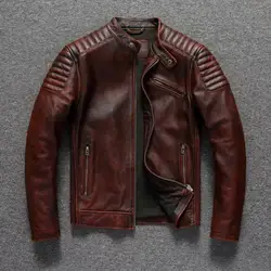 Copersian Men's Genuine Leather Jacket Natural Cowhide Hunting Jacket Retro Motorcycle Jacket Spring Autumn Mens Clothes