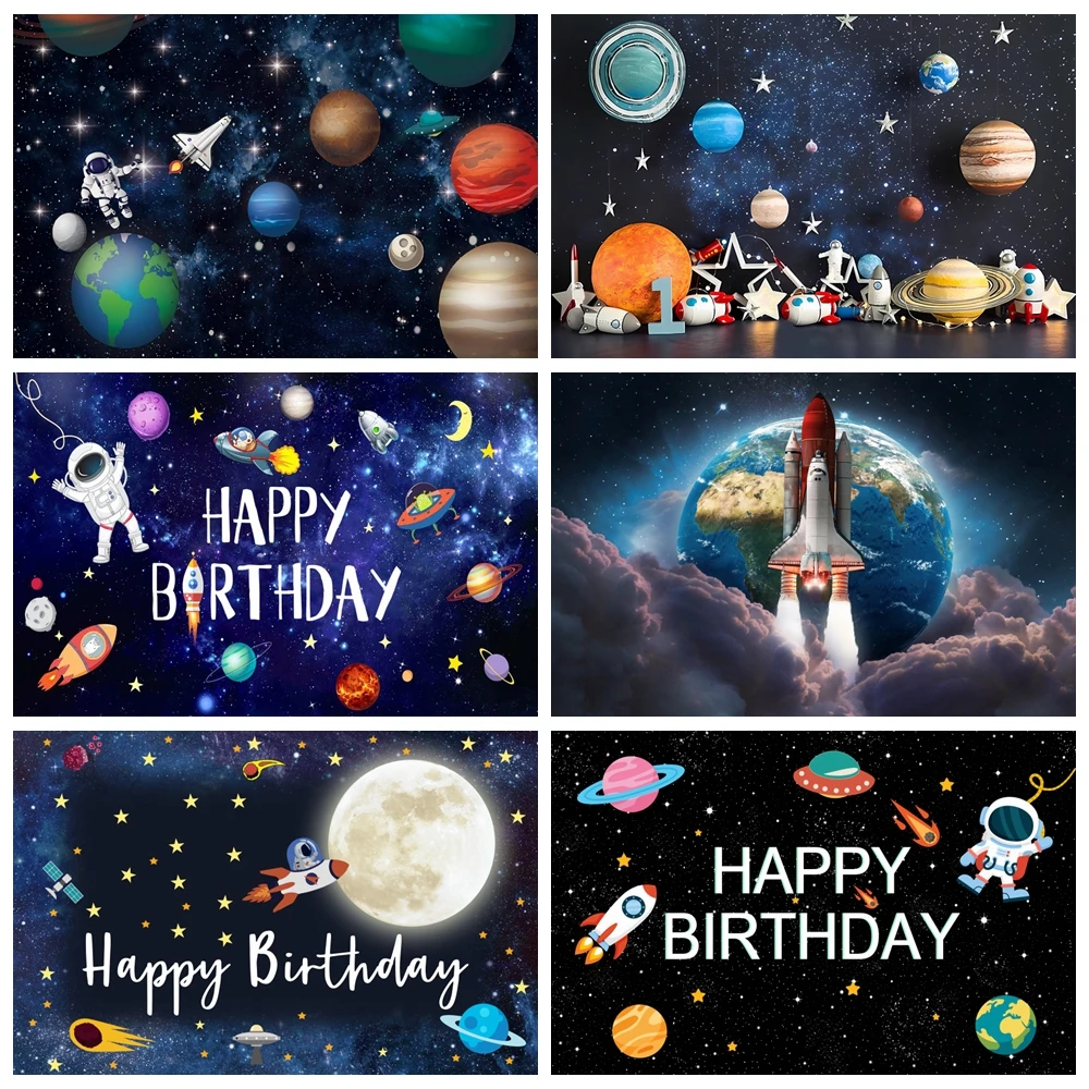 

Outer Space Universe Astronaut Backdrop Kids Birthday Party Baby Shower Decor Rocket Galaxy Planet Photography Background Custom