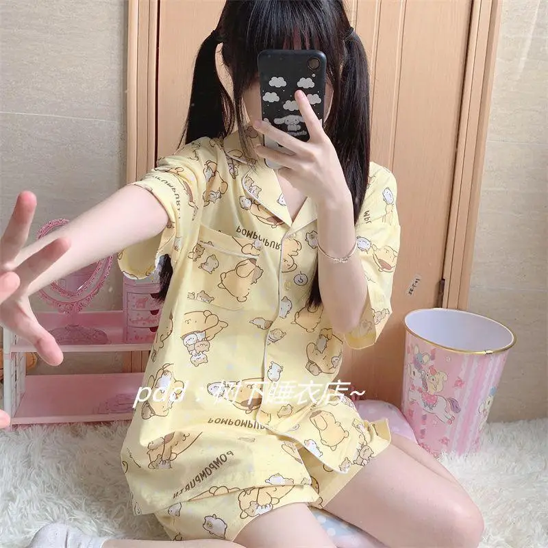 New Sanrio Hello Kitty Kawali Pajamas Kuromi My Melody Cinnamoroll Pochacco Pompompurin Short Sleeve Shorts Home Wear Ins Girl