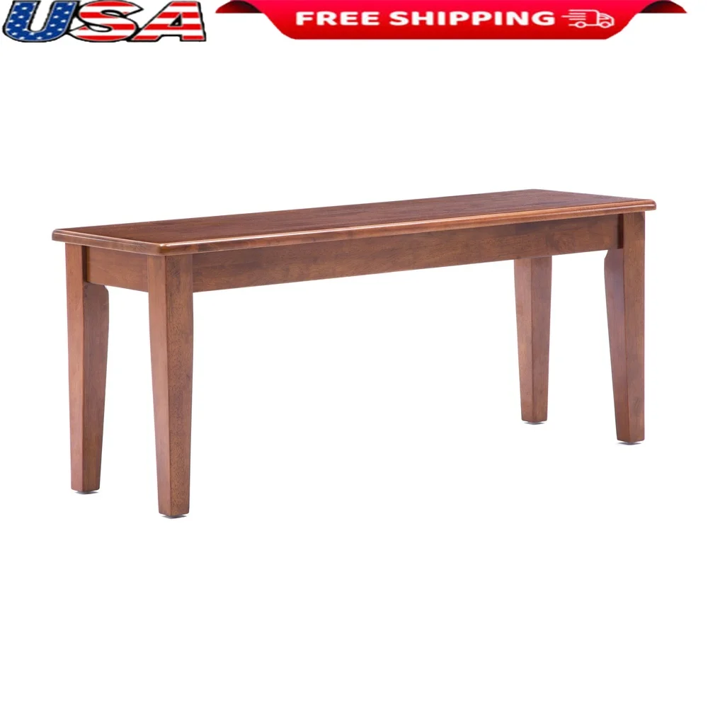 

Walnut Wood Backless Dining Bench 18in Height Solid Hardwood Shaker Legs Indoor Seating 2-3 People Foyer Mudroom