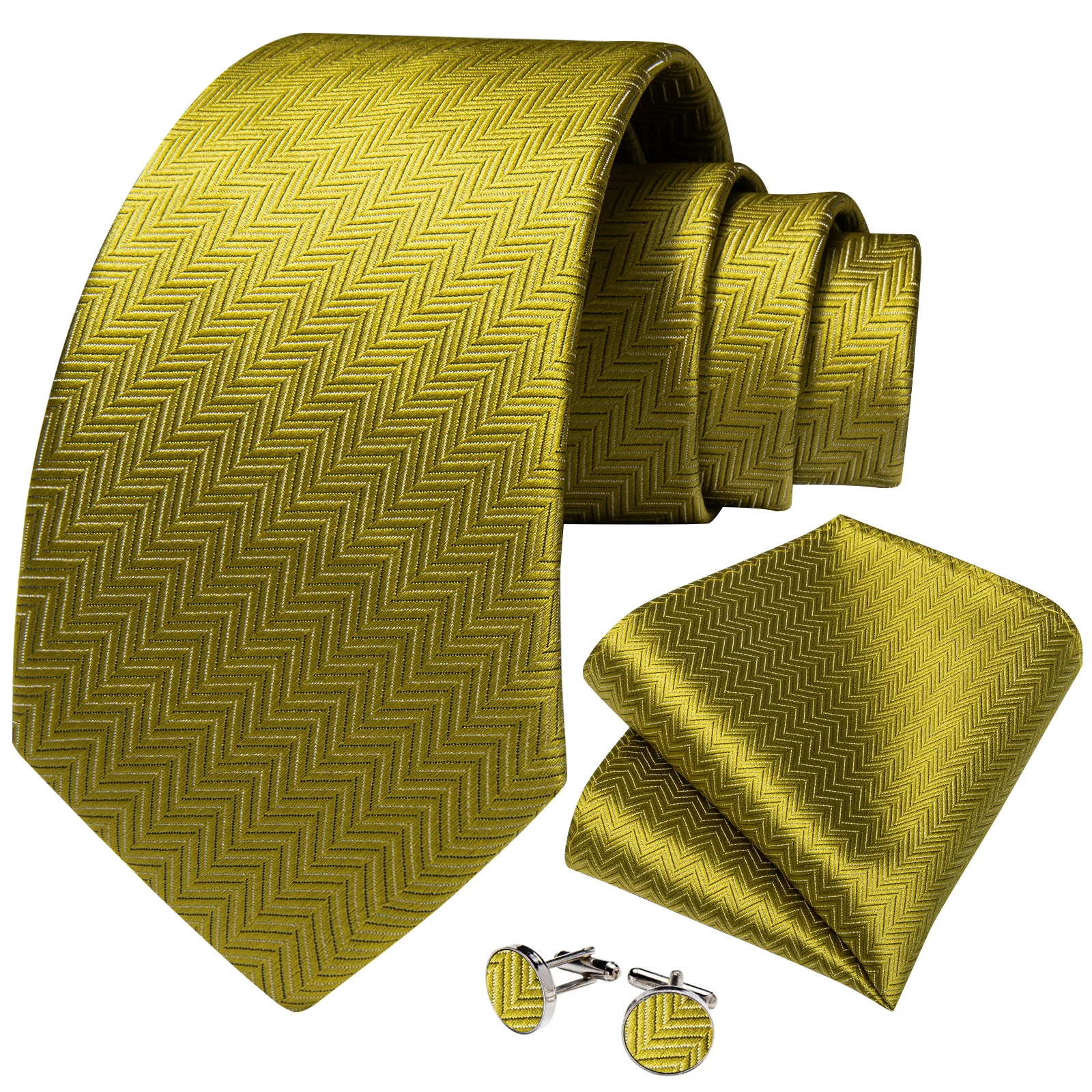 2022 New Fashion Light Green Wave Silk Jacquard Ties for Men Pocket Square Cufflinks Wedding Party Men Accessories Gift DiBanGu