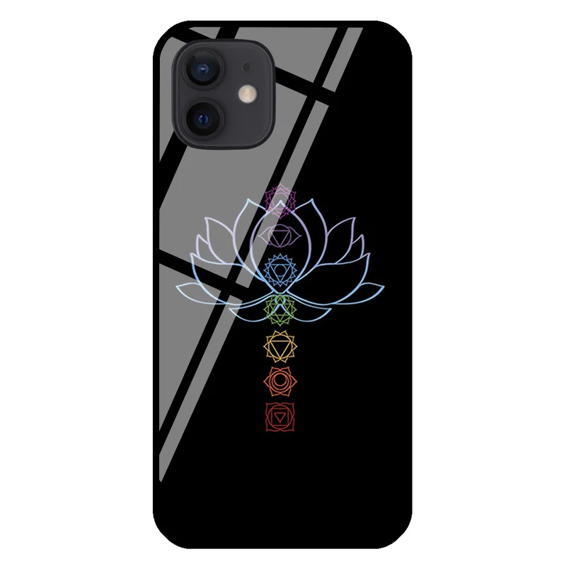 Zen Lotus Flower Chakras Aligned Yoga Tempered Glass Phone Case For iPhone 14 13 12 11 Pro Max XS X XR 7 8 Plus SE 2020 Coque