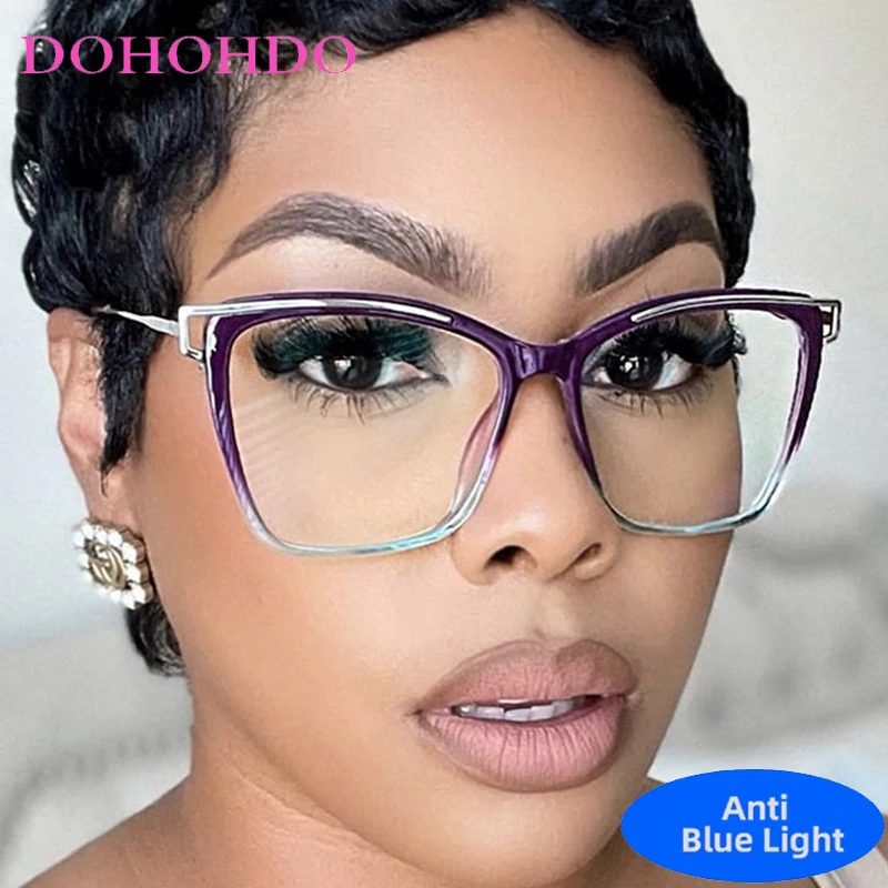 

TR90 Trendy Brand Designer Square Metal Frame Cat Eye Blue Light Blocking Glasses Women Men Optical Eyeglasses For Gaming Очки