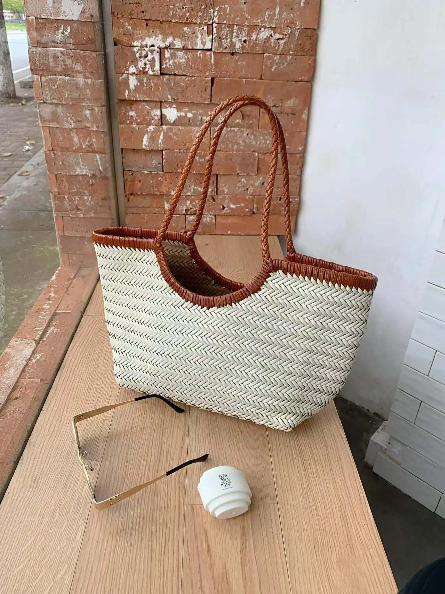FIRMRANCH Exquisite High-end Pure Cowhide Hand-woven French Niche Handbag Tote Shoulder Bag Women's Genuine Leather Basket Purse