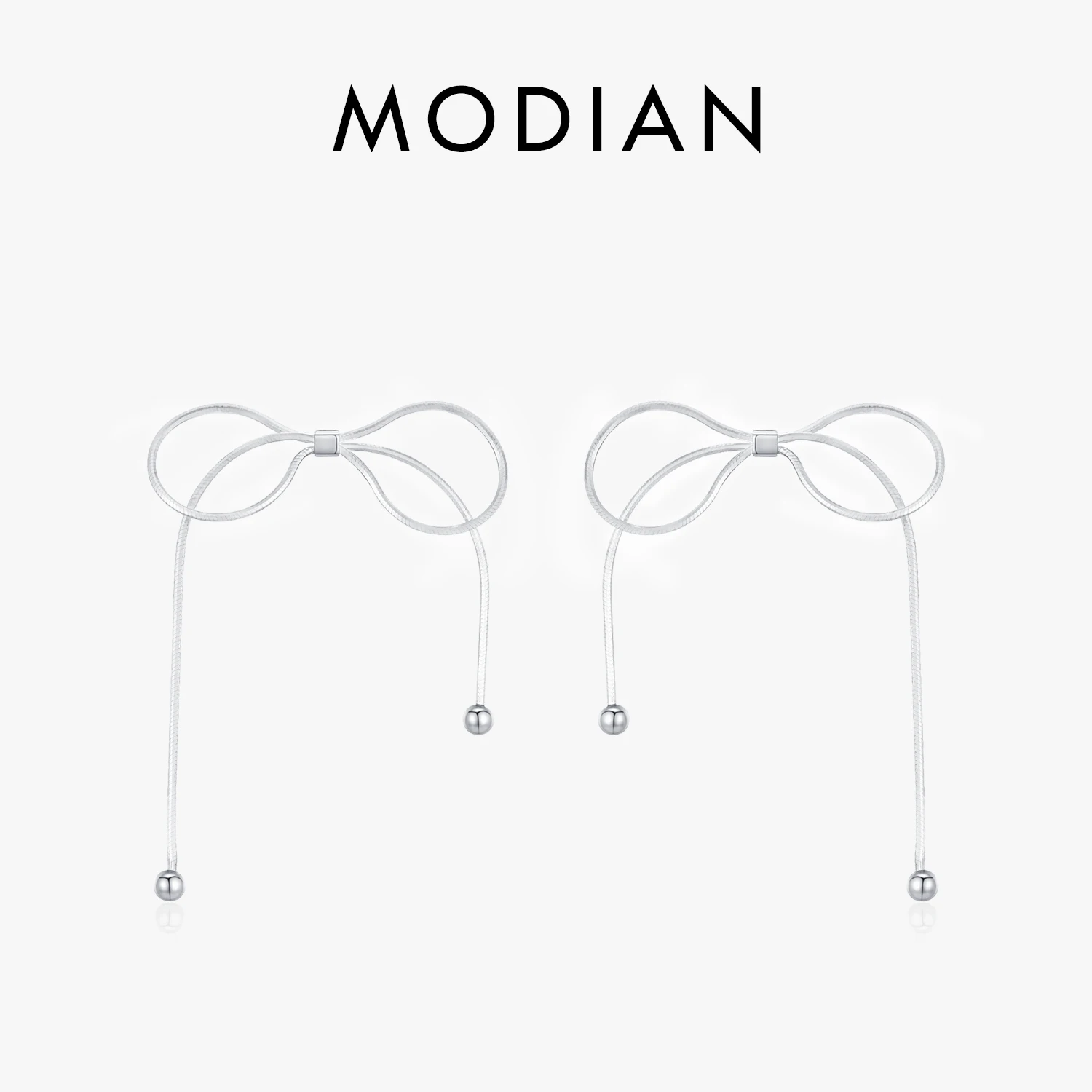 MODIAN 925 Sterling Silver Chain Bowknot Stud Earrings Charm Over Size Earrings For Women Valentine's Day Fine Jewelry Gift