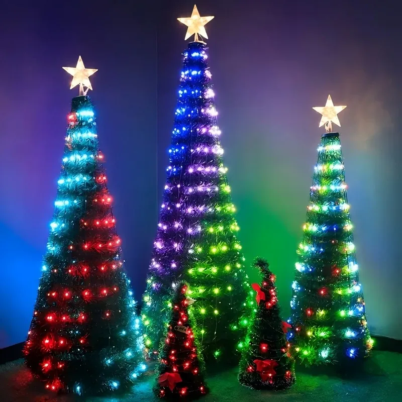 Luci per albero di Natale multicolori intelligenti a 400 LED con telecomando e controllo tramite app, effetto cascata dimmerabile, per albero, illuminazione festosa