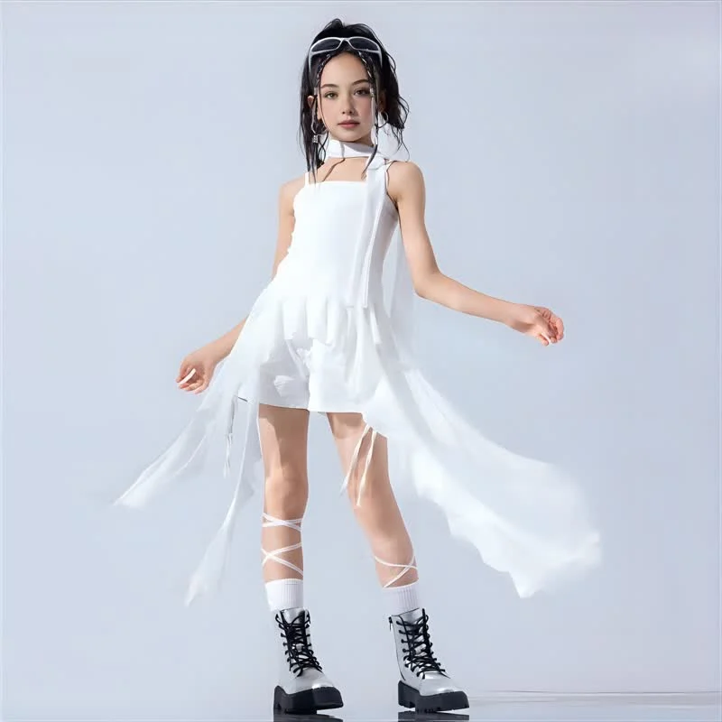 Girls Group Jazz Dance Set Summer Sweet Cool Dopamine Children Model T-Stage Fashion Show Outfits for Kids Performances Costumes