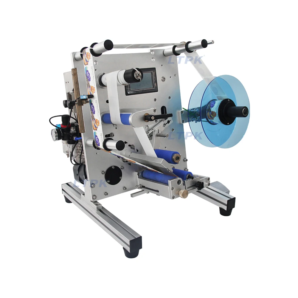 

Lt-Sl130 Semi-Auto Ronde Fles Etiketteermachine Label Ronde Fles Met 2 Labels Glazen Plastic Fles Sticker Printer Machine