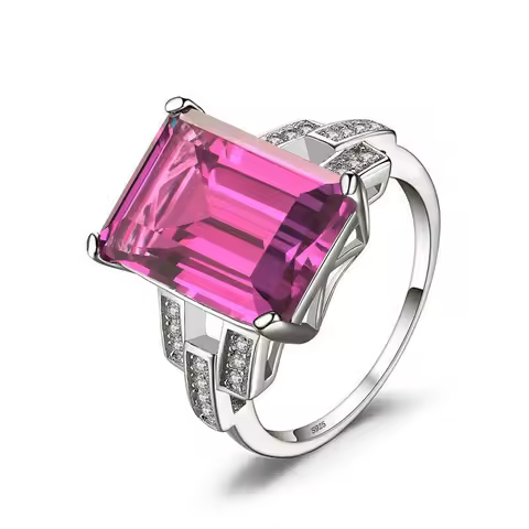 Women'S Beautiful Fashion Silver Pink/Purple Crystal Ring Jewelry Size 6-10