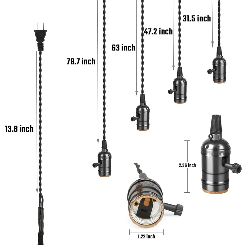 DIY 4 Bulb Pendant Light Fixture Holder with Connector for Industrial Style Chandelier Assembly Pearl Black Bronze Gold