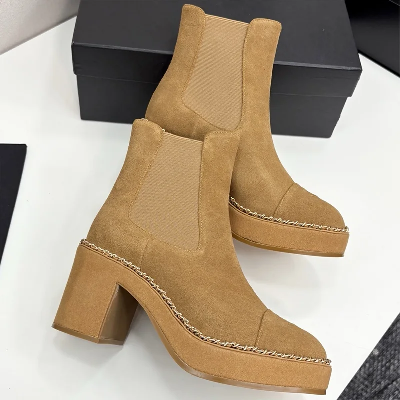 

Top quality 2025 new style women's Chelsea short boots, top-grade cowhide and sheepskin woman high heels 25100152