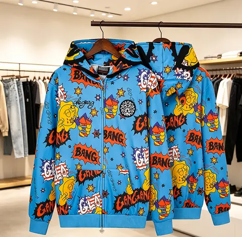 2026 New Glo Gang Unisex Zip Up Hoodie Comic Cartoon Allover Print Embroidery Loose Street Hooded Jacket