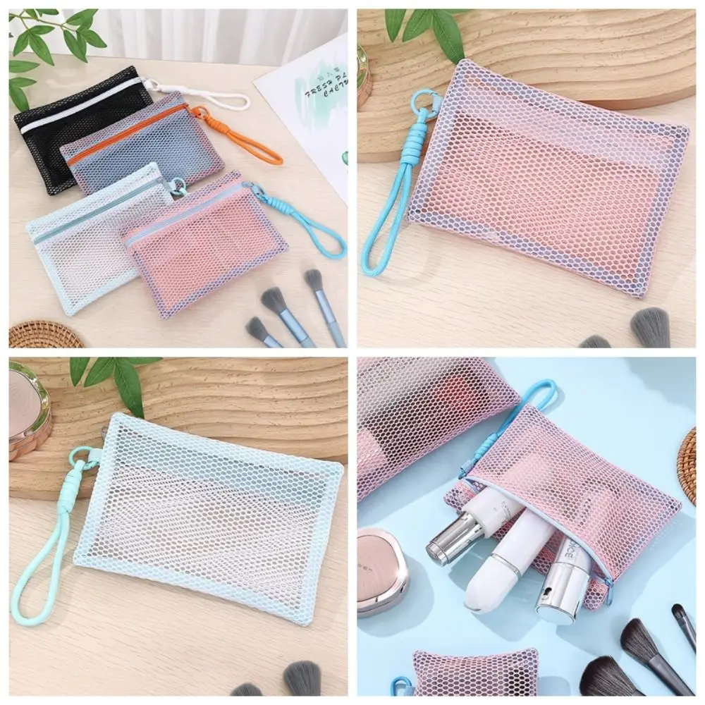 Alça saco de maquiagem de náilon leve reutilizável malha saco de cosméticos multi-purpose bolsa de moedas portátil bolsa de maquiagem viagem
