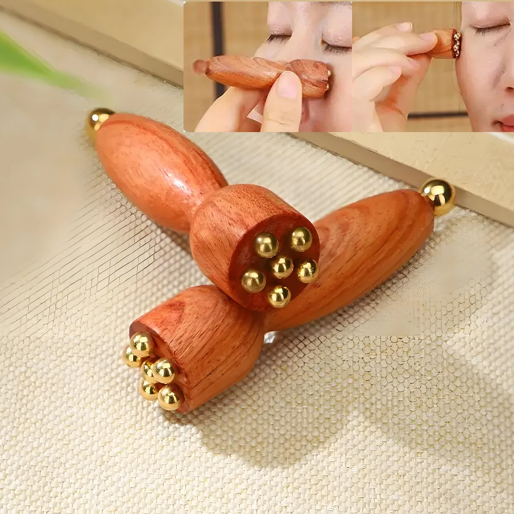 

Lotus Seedpod Brass & Rosewood Facial Gua Sha Tool Eye Relaxation Spot Meridians Acupoint Massage Handheld