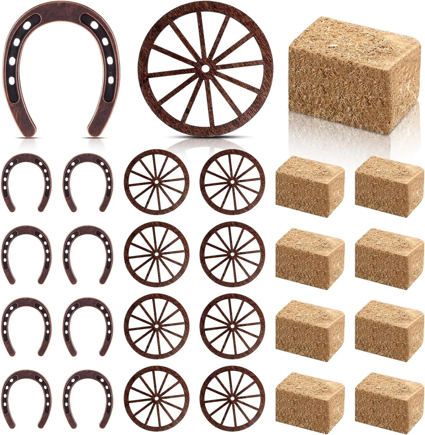 Zaopatrzenie firm zachodnich Wystrój podkowy Wagon Wheel Crafts Mini Hay Bales Vintage Table Centerpieces for Lucky Horseshoe Wedding