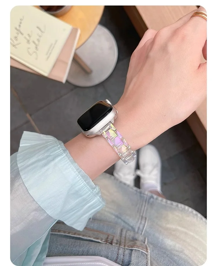 Women Slim Transparent Laser Strap for Apple Watch Band 42mm 46 49 45 40 44 38 41mm Acrylic Bracelet for iWatch 10 9 8 7 SE 6 5 image 6