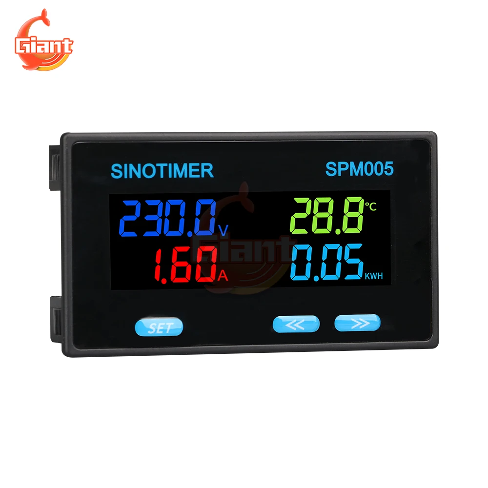 SPM005 AC60-300V Single-phase Digital Voltmeter Ammeter Power Electric Energy Meter Voltage Current Tester Temperature Monitor