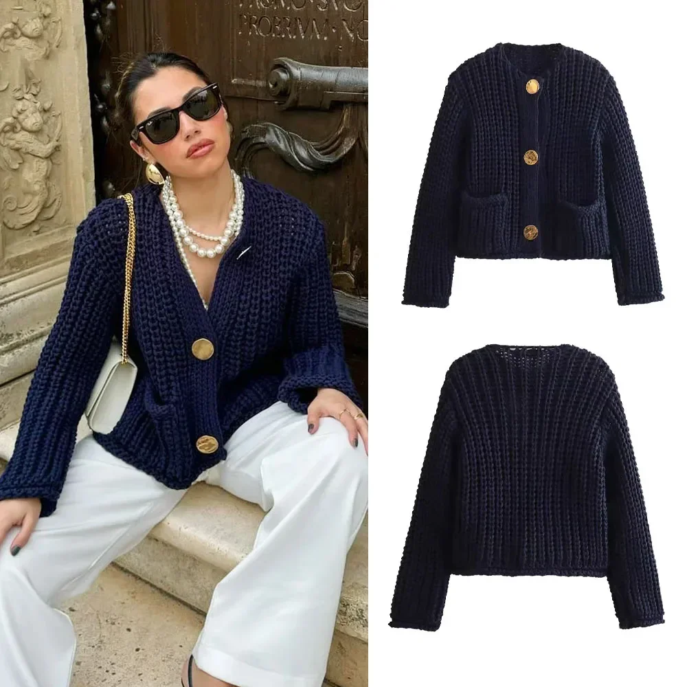 2024 Female Fashion Causal Solid Knitted Cardigan Casual Long Sleeves O-Neck Single Breasted Sweater Loose Lady Coats