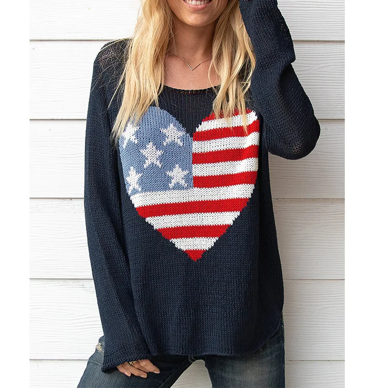 

303224Hot Sale Fashion 's Sweater Heart Stripe Round Neck Knitted Top Women's Cardigan