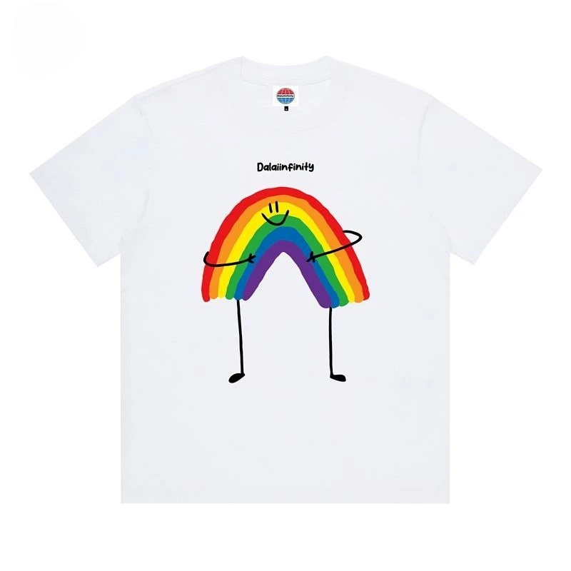 Kawayi T-shirts for Women Ins Trendy Rainbow Lilliputian Print Tshirt Cotton Short Sleeve Unisex Personalized Tops Summer Tee