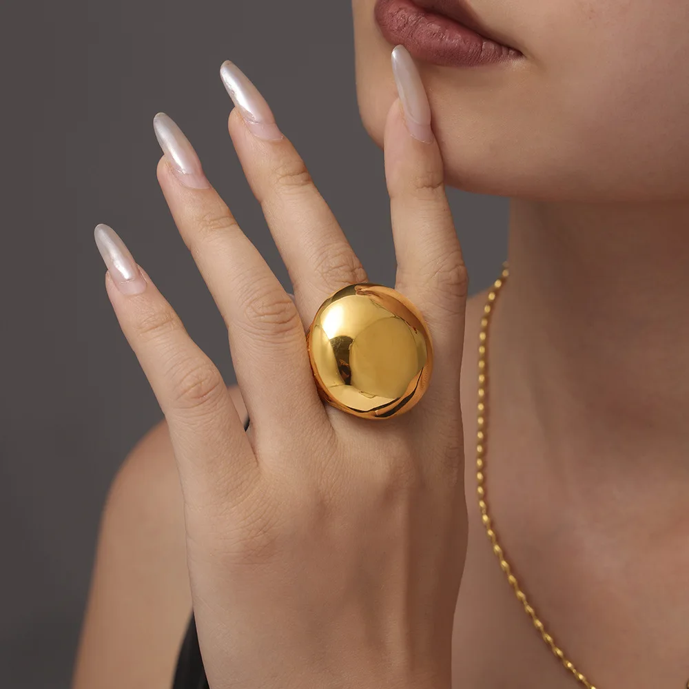 Anillos exagerados de acero inoxidable para mujer, anillo resistente al agua chapado en oro, joyería brillante a la moda, regalo al por mayor