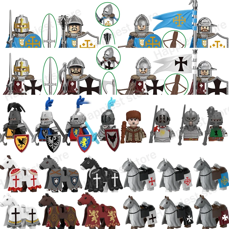 MOC Knight Figures Jerusalem Building Blocks Medieval Warrio Sword Shield Military Weapon Castle Soldier Bricks Kids Toys