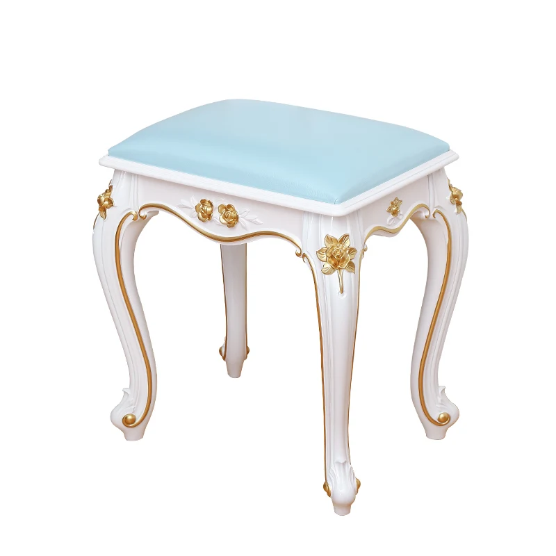 Victorian Vanity Stool with Thick Padded Cushion & Nailhead Trim Waterproof Fabric Makeup Dressing Chair for Bedroom Decor view 6