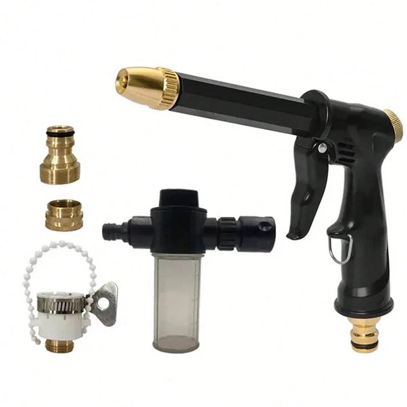 

1 портативный регулируемый водяной пистолет высокого давления, оснащенный пенопластовым горшком емкостью 100 мл — используется для мойки автомобилей и инструментов для полива сада