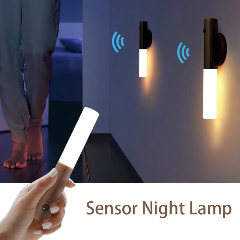 Smart Motion Sensor Night Light Portable USB Rechargeable Wireless Warm Cabinet Light Wardrobe Lamp for Room Corridor Bedroom