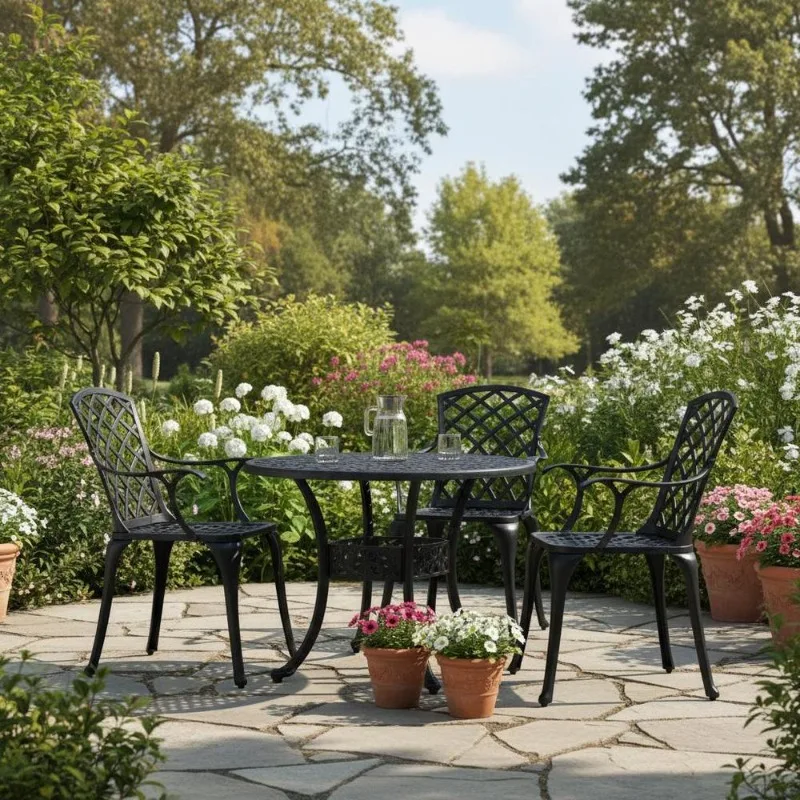 Ensemble de chaises de jardin en aluminium moulé, résistant à la rouille, avec dossier haut et accoudoirs ergonomiques, pour terrasse, balcon, repas en famille, détente, lecture, intérieur et extérieur, durable