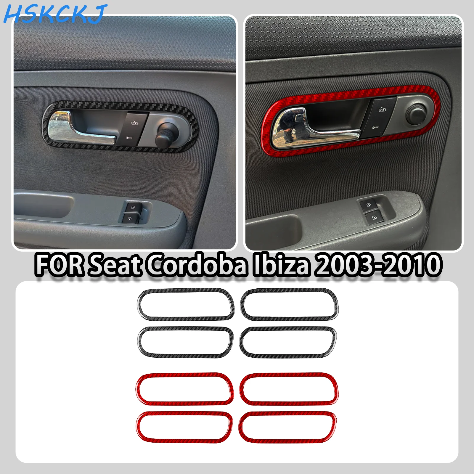 

FOR Seat Cordoba Ibiza 2003-2010 Carbon Fiber Interior Door Handle Switch Panel Frame Decorative Car Interior Accessory Sticker