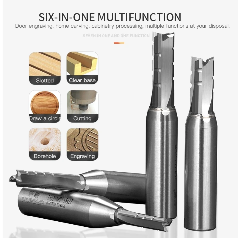 HUHAO 10PC 12.7mm Shank CNC Milling Cutter Tungsten Slotting Trimming End Mill 3 Flutes Woodworking Tool Router Bits for Wood