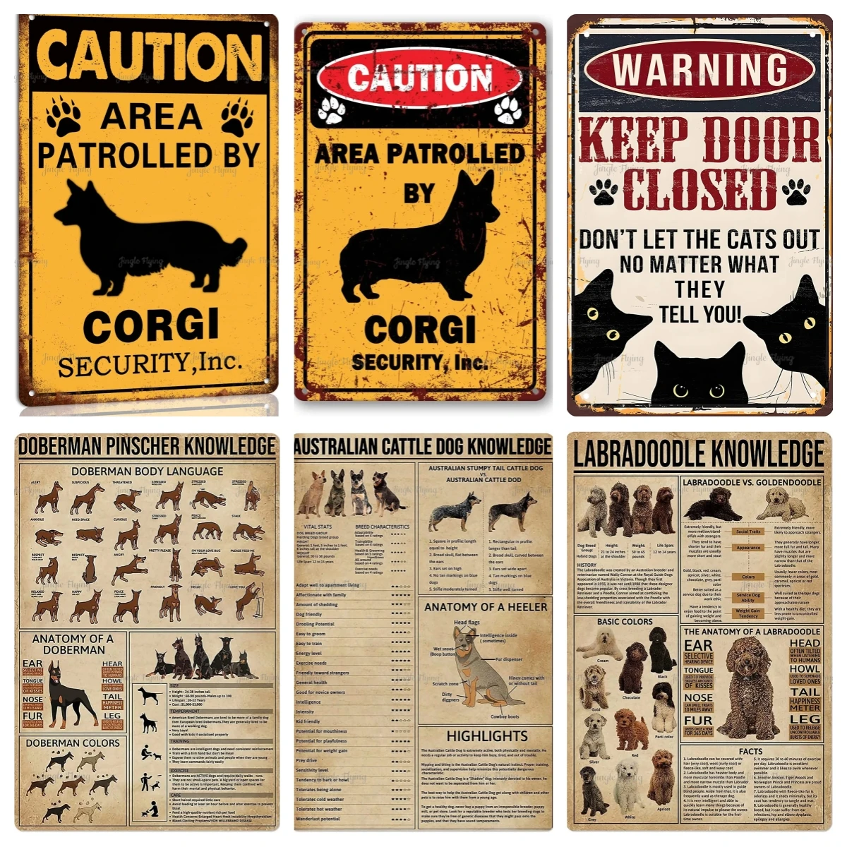 Corgi Sign Black Cat For Corgi Lovers Caution Tin Sign Dog Metal Tin Sign For Wall Art Corgi Stuff Man Cave