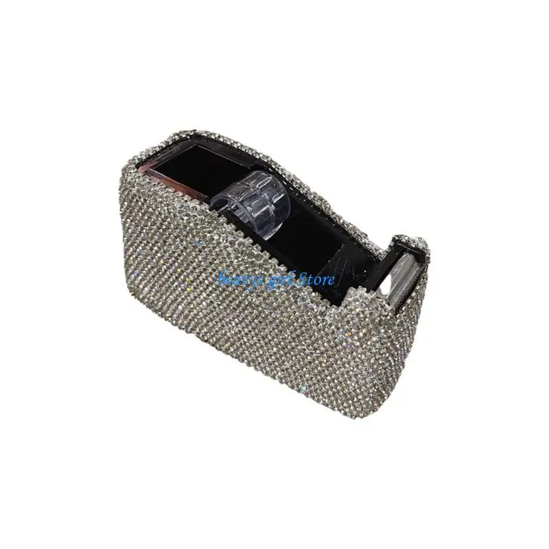 

C7AB Glittering Rhinestones Tape Holder Multipurpose Heavy Duty Packing Tape Cutter For Warehouse Office Carton Box Wrapping