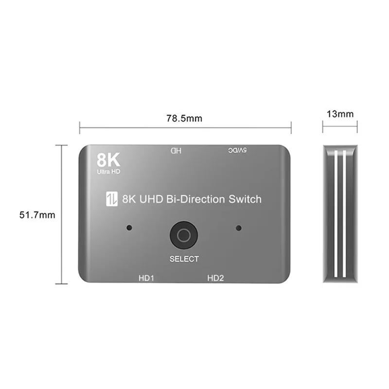 8K UHD HDMI-Compatible Switch 2 in 1 Out/1 in 2 Out Bi-Directional High Speed 48Gbps Switcher Support 8K@60Hz 4K@120Hz