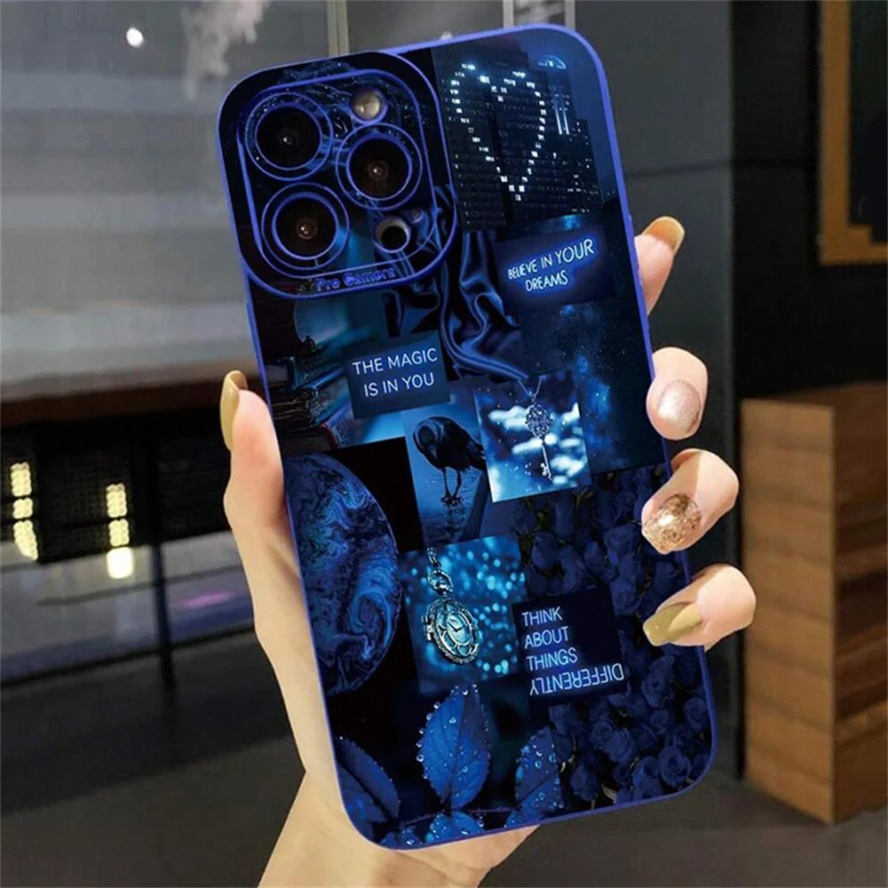

simple Blue Illustration Phone Case For Samsung Note 20 Note 20Ultra A55 A56 A15 A16 A26 A33 A34 A35 A36 A53 A54 non-slip Cover