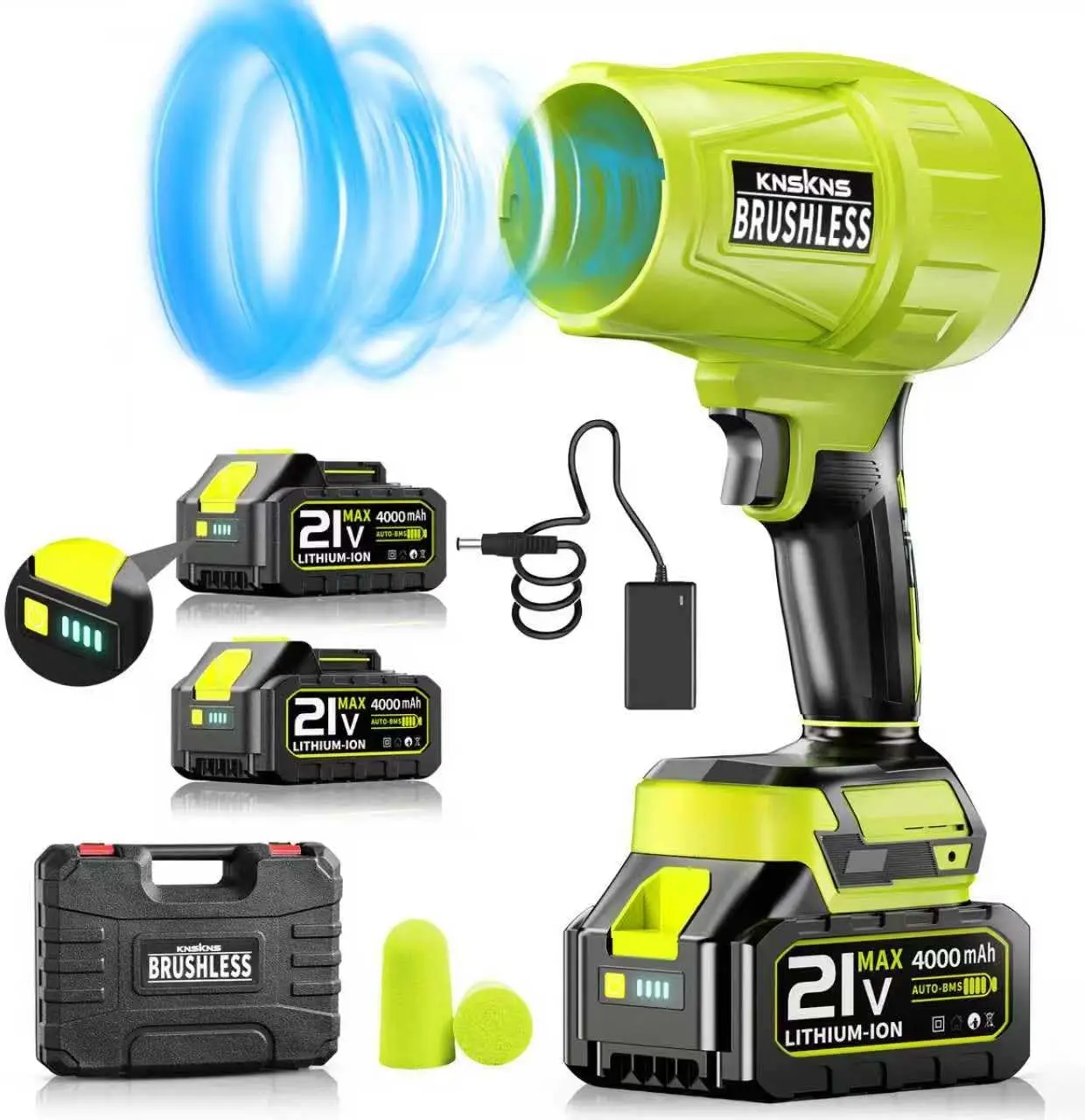 

Беспроводная воздуходувка для листьев с 2 аккумуляторами и быстрым зарядным устройством, легкая электрическая воздуходувка объемом 580000 об/мин для чистки газонного двора и гаража