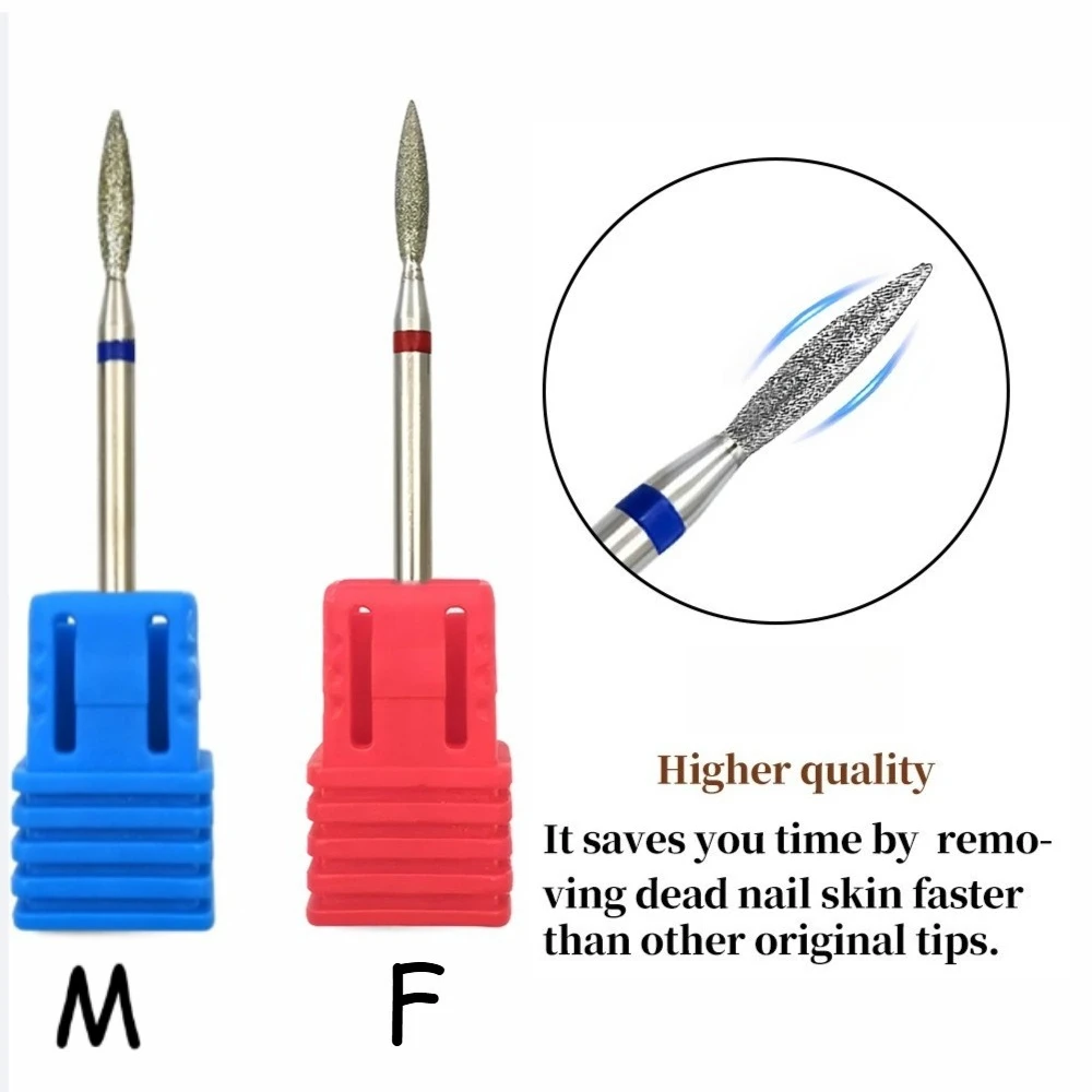 Diamond Cuticle Nail Drill Bits Set with Case, Medium & Fine Flame E-File for Manicure Pedicure, Salon Tool