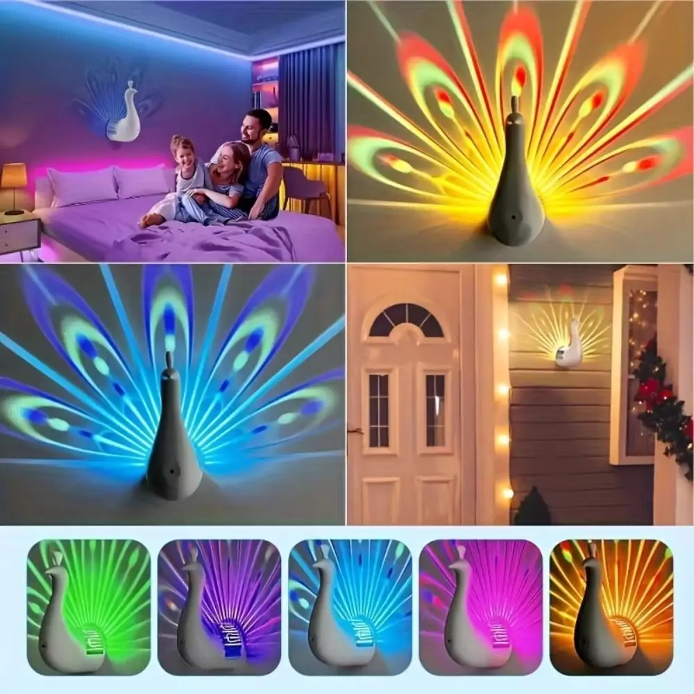 تغيير لون الطاووس الجدار مصباح USB قابلة للشحن التحكم عن بعد الحيوان الإضاءة بريق الحائط عكس الضوء اللمس