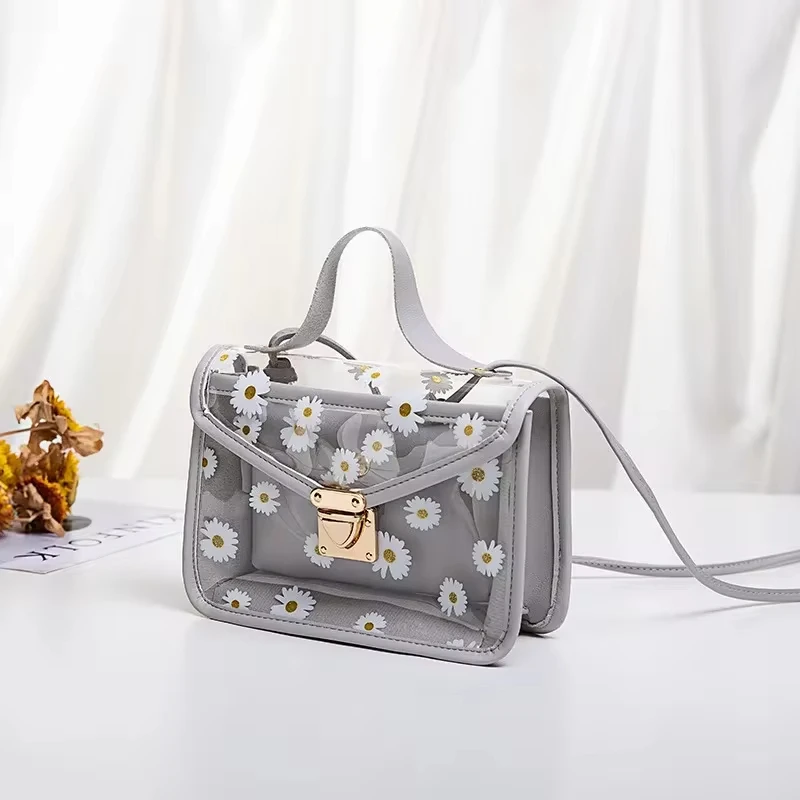 Mode Vrouwen Transparant Daisy Patroon Schoudertas Hardware Kettingband Color Block Messenger Handtas Composiet Draagtas