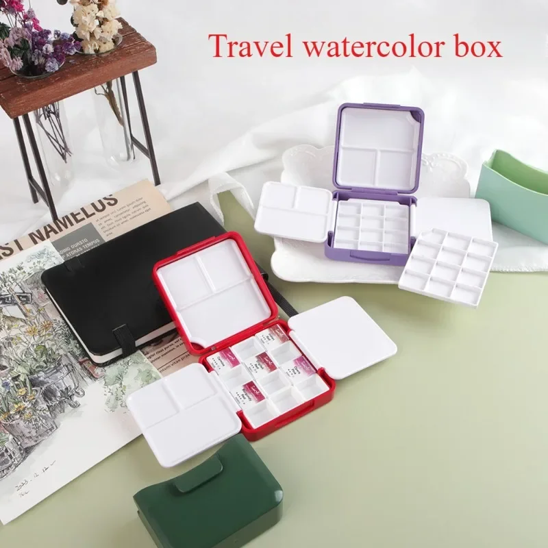 

24 Grid Travel Plastic Watercolor Subpackage Box Palette Box with Bucket Art Painting Supplies Portable Outdoor Sketching Tools