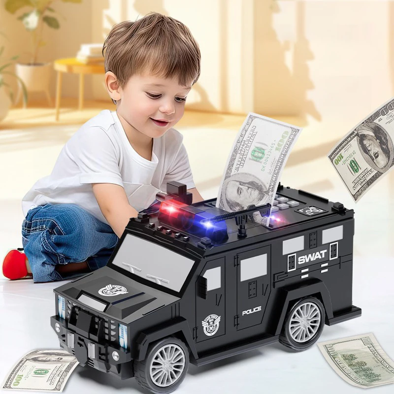 

Voice Transport Vehicle Car Cash Money Storage Tank, Police Car Automatic Password ATM Machine Piggy Bank, Birthday Gift