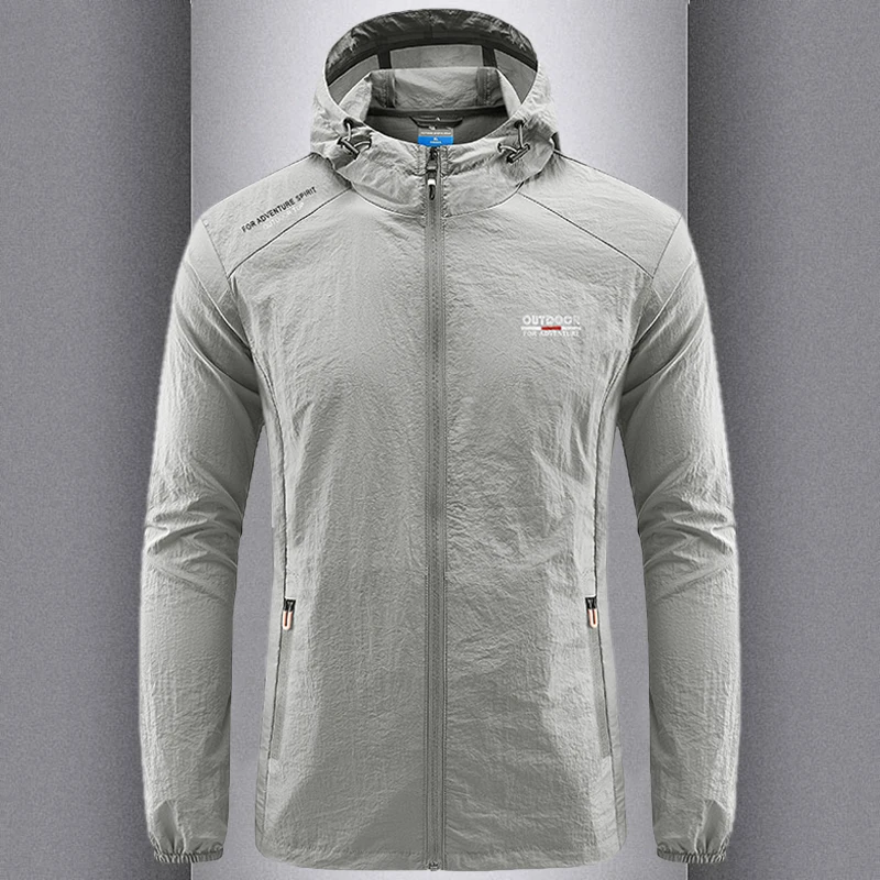Ultra-Thin Summer Sun Protection Ice Silk Sports Jacket Men's Casual Outdoor Hooded Clothing Quick-Drying Breathable Fashionable
