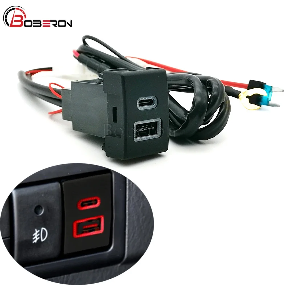 

Fit for Suzuki Jimny 2007-2015 12/24V Red LED Light Car Dual QC3.0 USB Type-C PD Charger Interface Socket Phone Charging Adapter