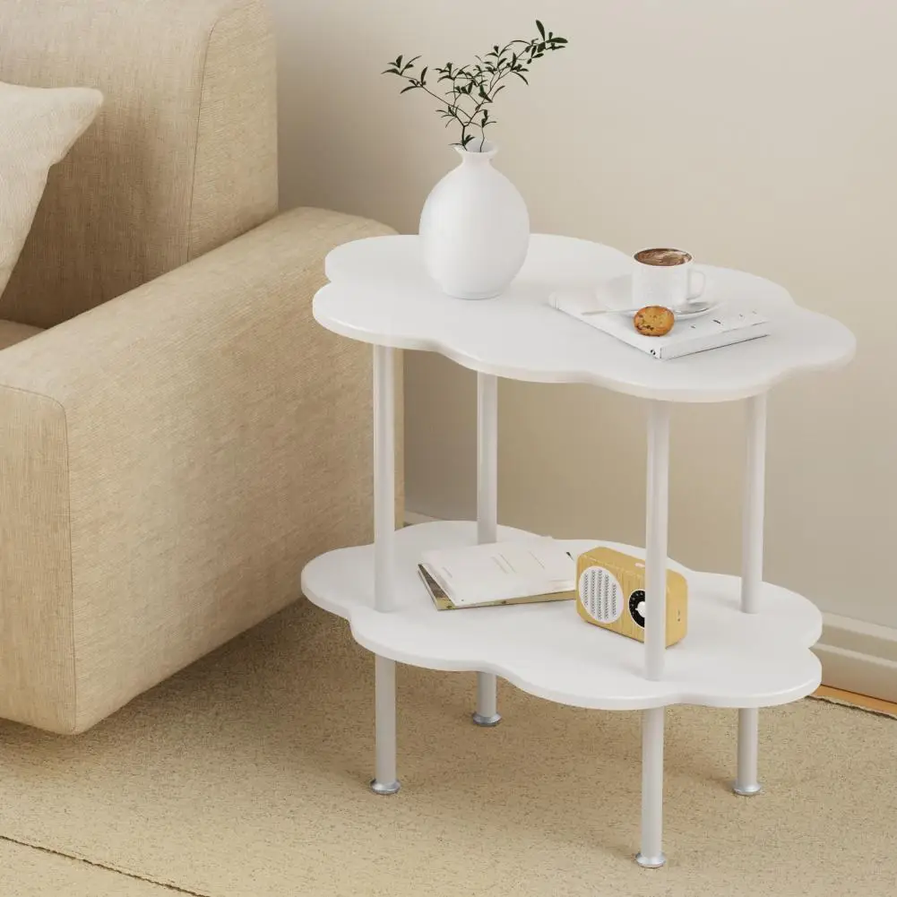 2-Tier Small End Table Decorative Clound Shaped Tea Table Modern Style Rounded Corner Plate Type Side Table Home Furniture