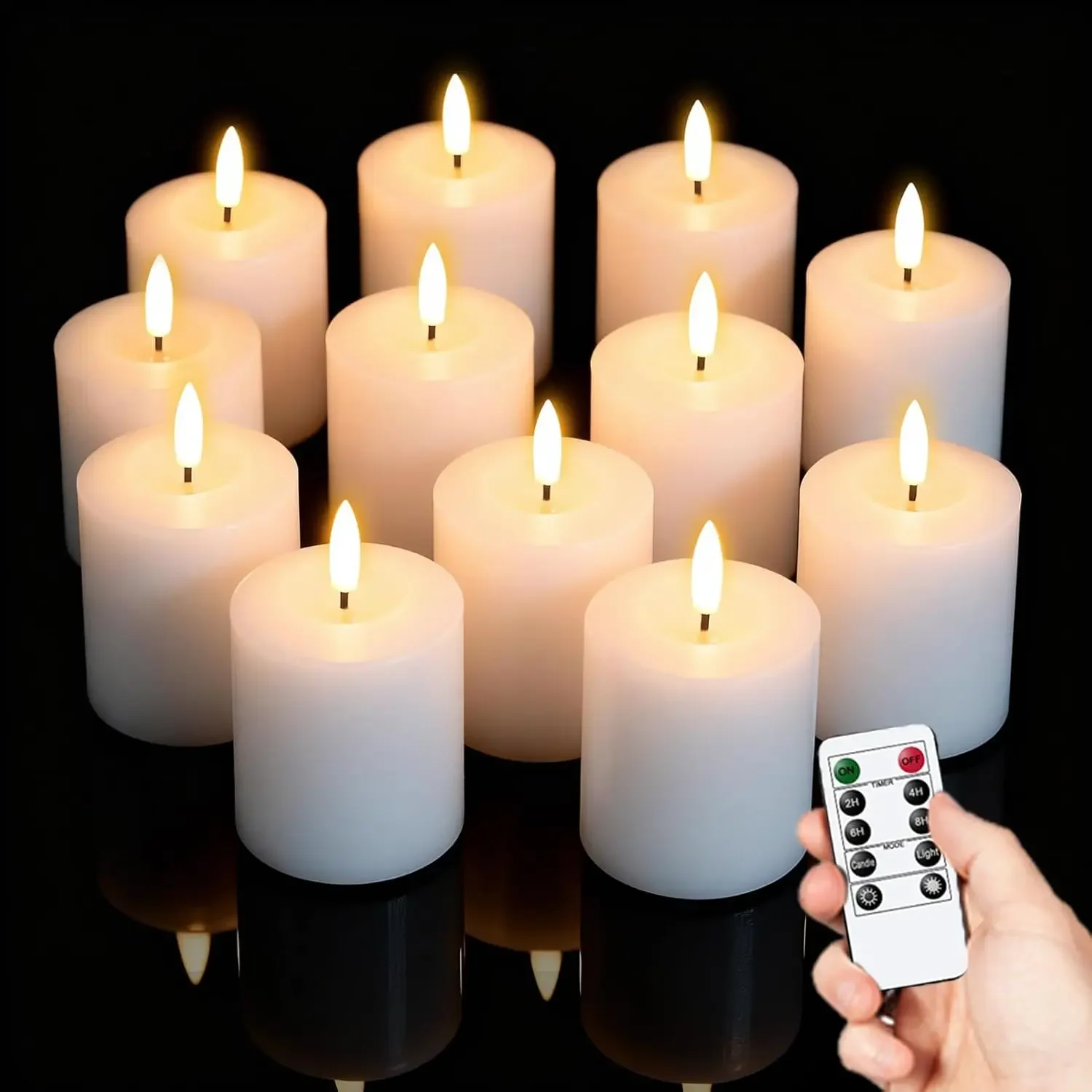 

Real Wax Flameless LED Tealights with Remote & Timer, 10 Pack, Ivory, 1.6" x 2" for Holiday Decor