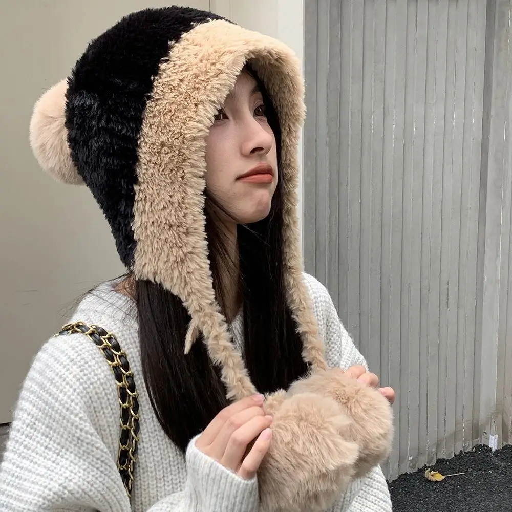 

Big Head Circumference Plush Ear Protection Cap Thicken Keep Warm Knitted Beanie Cap All-match Ball Woolen Pullover Hat