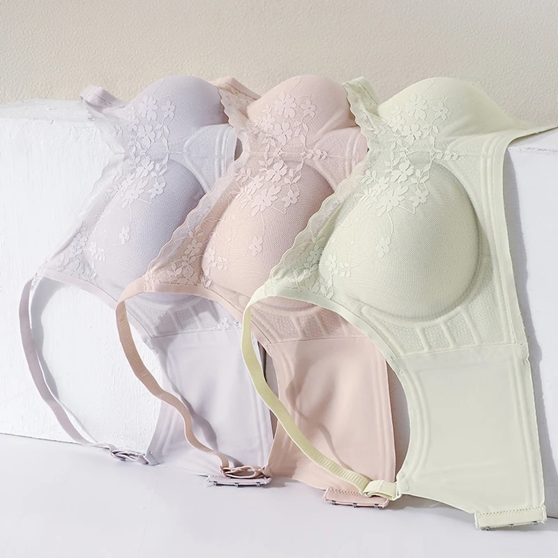 Seamless Soft Support Jelly Strips Anti Slip Semi Fixed Cup Women Underwear Naked Feeling No Steel Ring Gathering Lace Bra