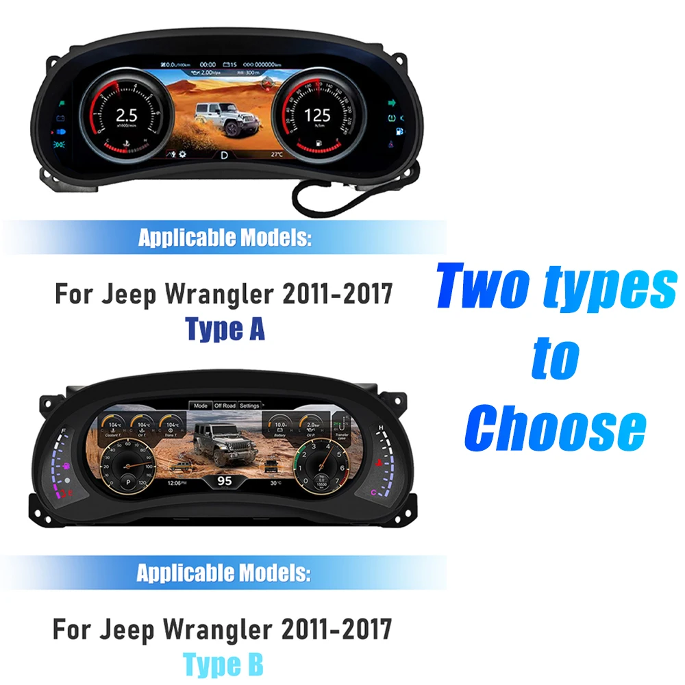 12.3 ''Digital Cluster Dashboard For Jeep Wrangler 2011-2017 Years Auto Lcd Paneel Snelheidsmeter Virtuele Cockpit Voor