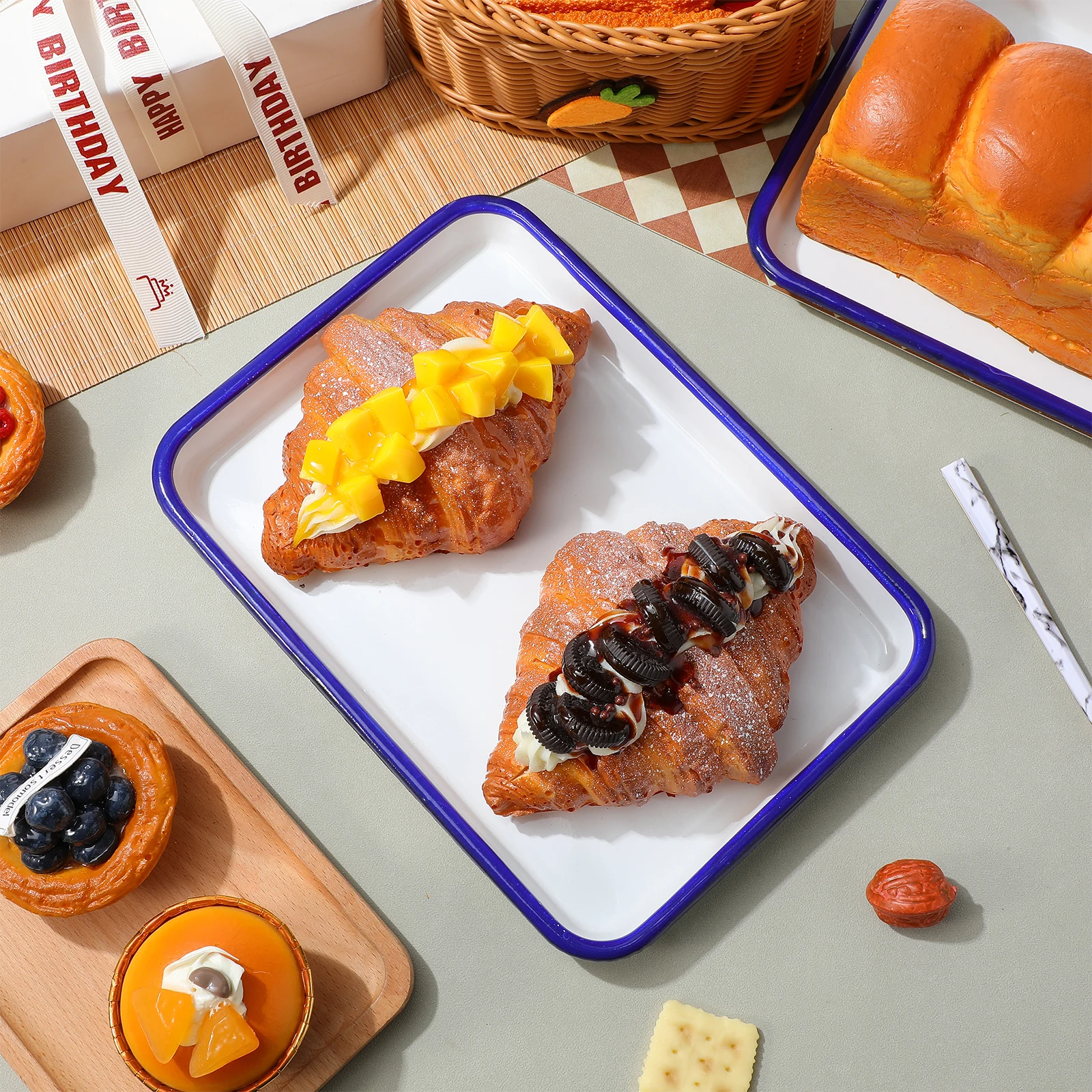 

2pcs Enamel Tray Non-Stick Roasting Pan Enamel Plate For Baking Oven Dish For Pizza Pancake Kitchen Use Baking Plate